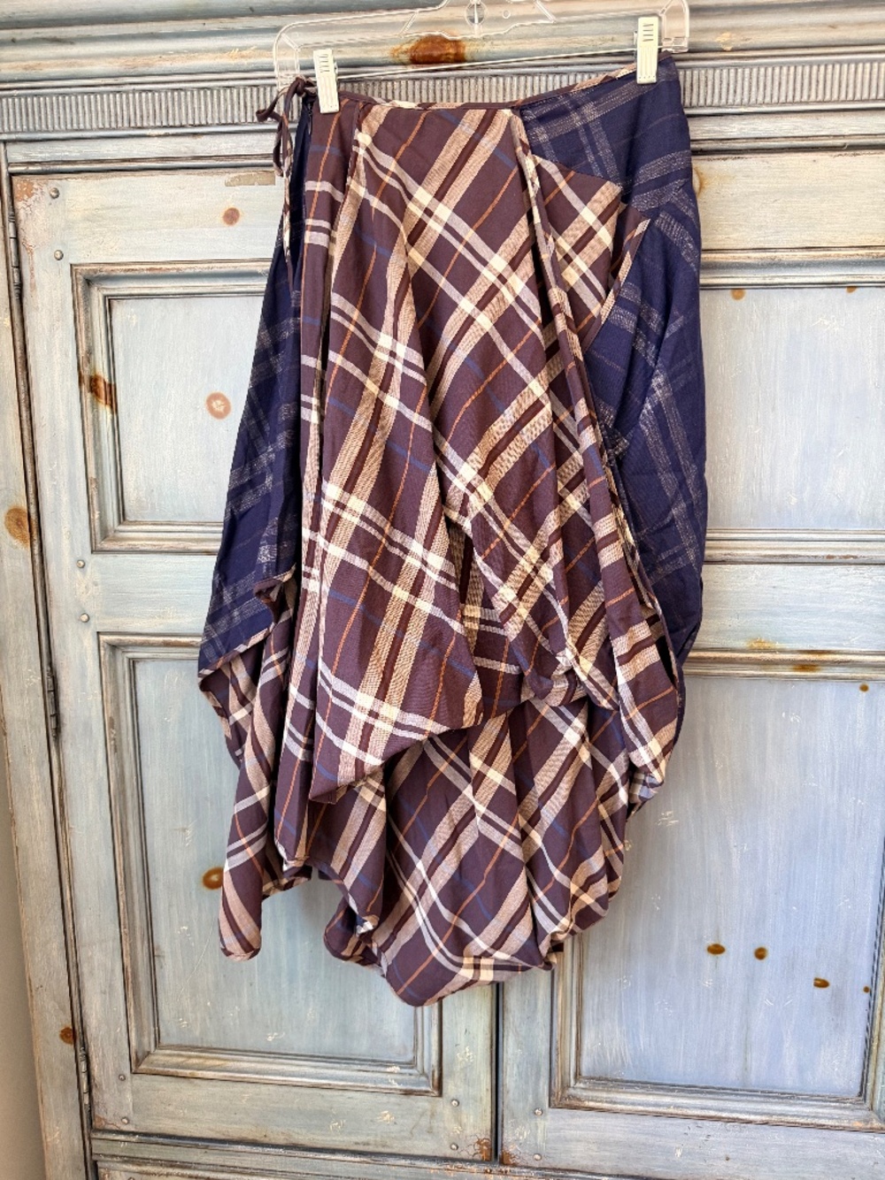 Vivienne Westwood Anglomania Tartan Asymmetric Midi Skirt in Blue/ Beige Size 38